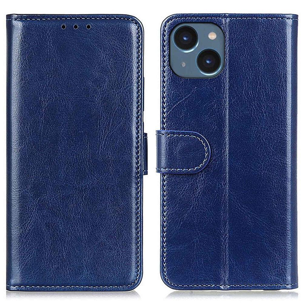 For iPhone 14 6.1 inch Crazy Horse Texture Phone Cover Shockproof Stand Case PU Leather Wallet Magnetic Protective Shell with Card Slots- Black