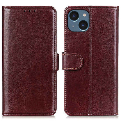 For iPhone 14 6.1 inch Crazy Horse Texture Phone Cover Shockproof Stand Case PU Leather Wallet Magnetic Protective Shell with Card Slots- Black