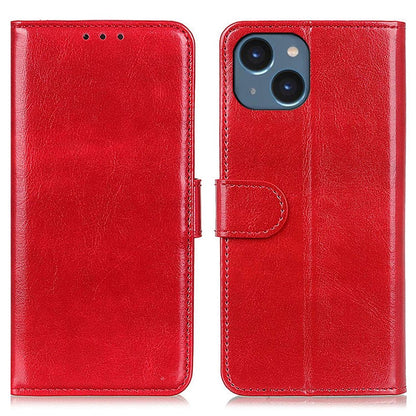 For iPhone 14 6.1 inch Crazy Horse Texture Phone Cover Shockproof Stand Case PU Leather Wallet Magnetic Protective Shell with Card Slots- Black