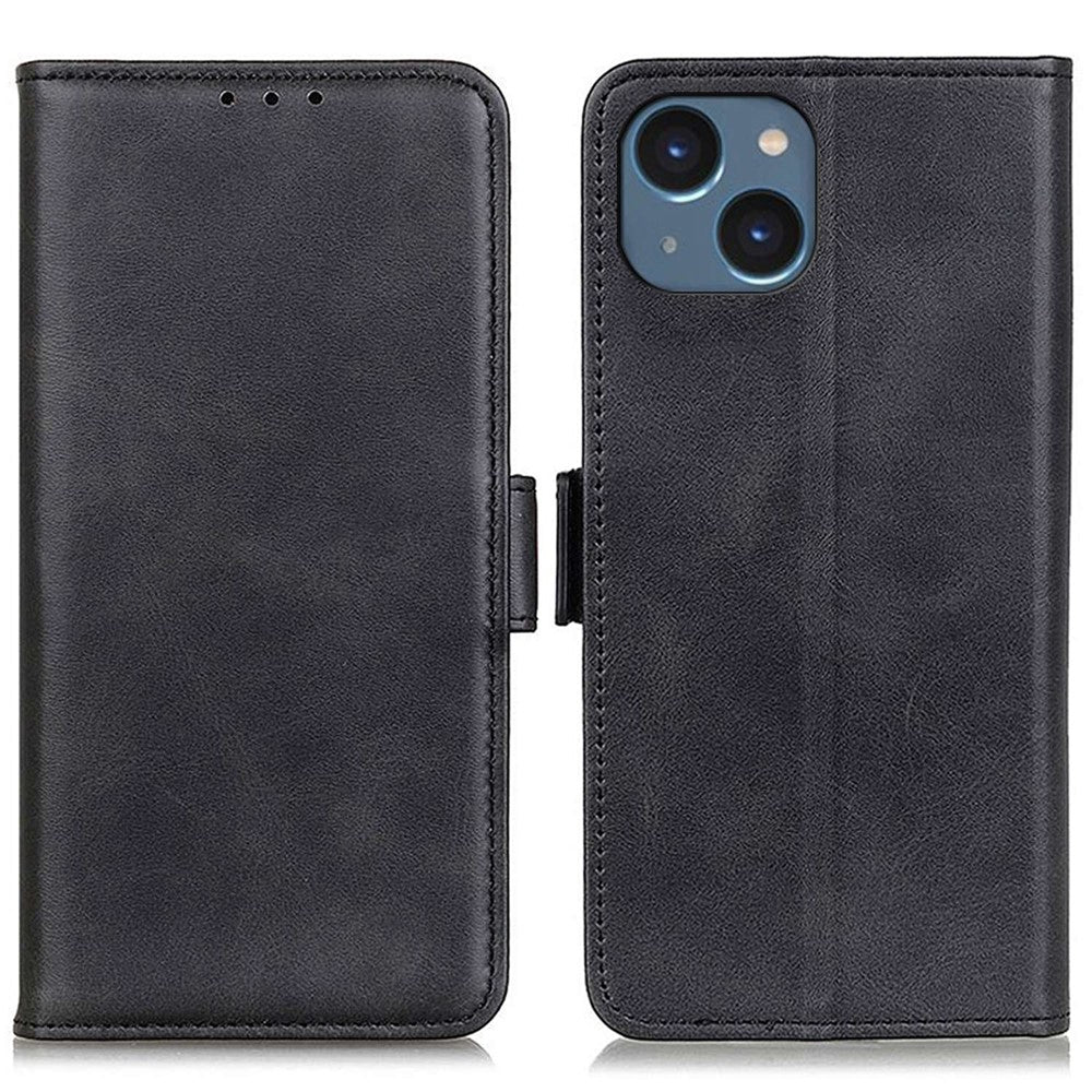 For iPhone 14 6.1 inch Textured Leather Flip Folio Wallet Case Dual Magnetic Clasps Protect Folding Stand Cover