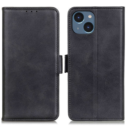 For iPhone 14 6.1 inch Textured Leather Flip Folio Wallet Case Dual Magnetic Clasps Protect Folding Stand Cover