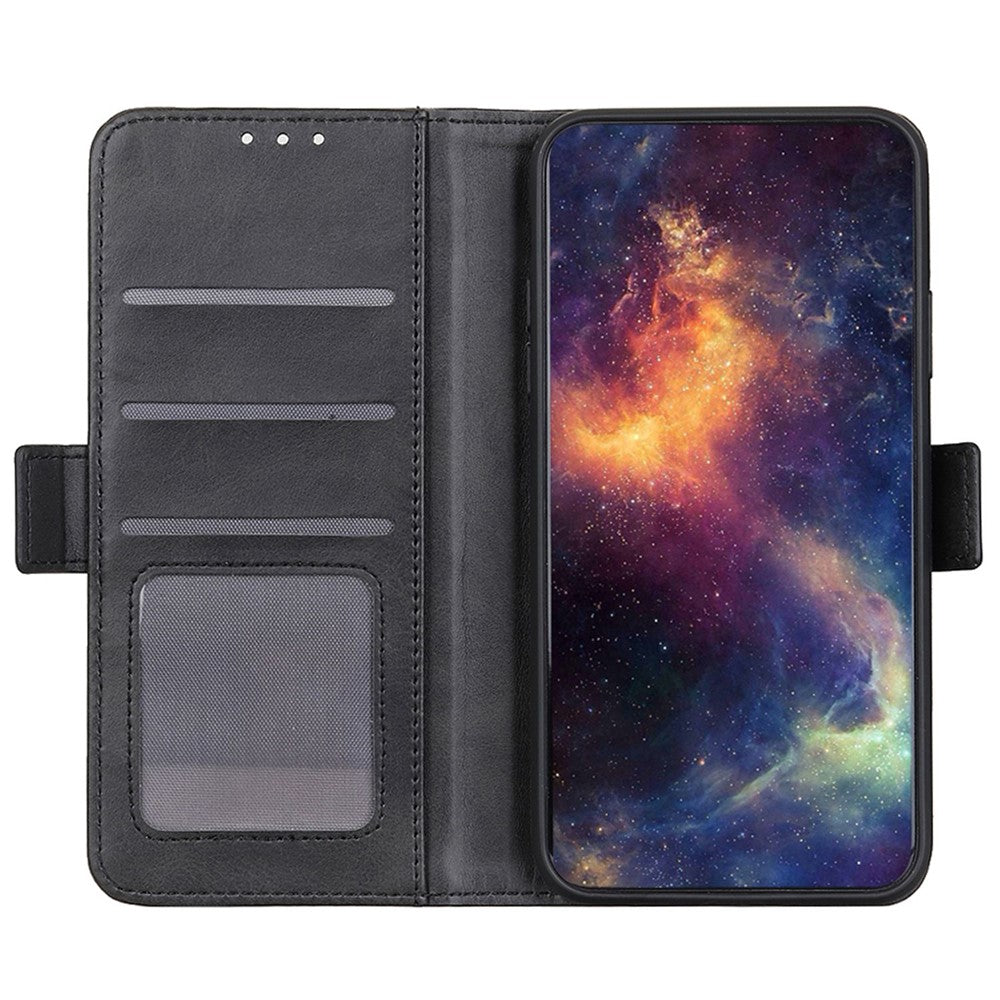 For iPhone 14 6.1 inch Textured Leather Flip Folio Wallet Case Dual Magnetic Clasps Protect Folding Stand Cover