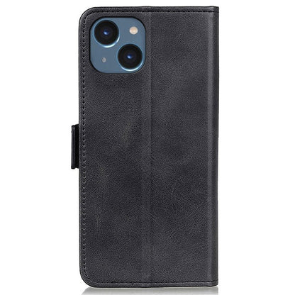 For iPhone 14 6.1 inch Textured Leather Flip Folio Wallet Case Dual Magnetic Clasps Protect Folding Stand Cover
