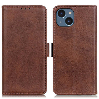 For iPhone 14 6.1 inch Textured Leather Flip Folio Wallet Case Dual Magnetic Clasps Protect Folding Stand Cover
