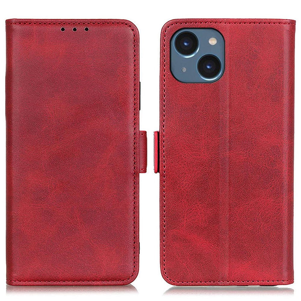 For iPhone 14 6.1 inch Textured Leather Flip Folio Wallet Case Dual Magnetic Clasps Protect Folding Stand Cover