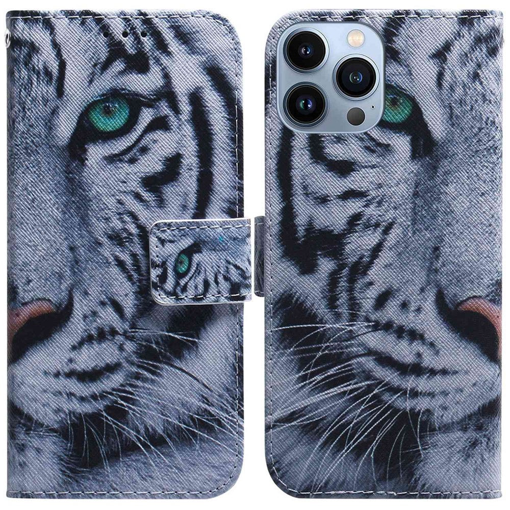 PU Leather Pattern Printing Case for iPhone 14 Pro Max 6.7 inch, Foldable Stand Wallet Full Protection Phone Cover