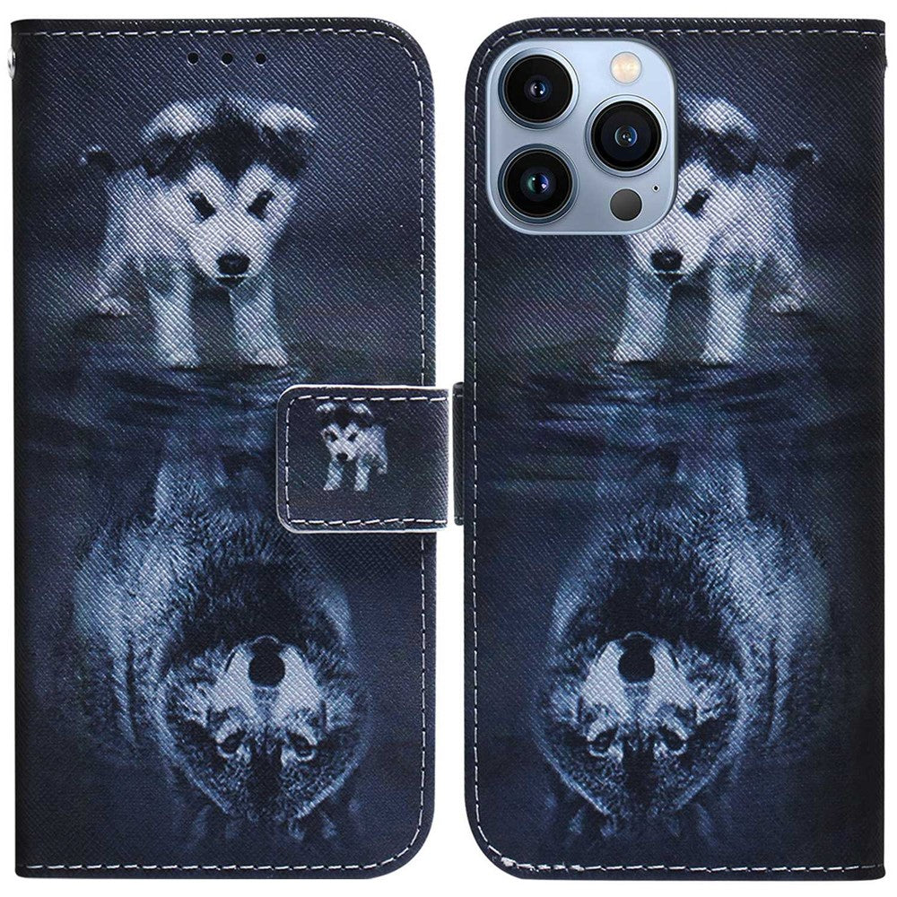 PU Leather Pattern Printing Case for iPhone 14 Pro Max 6.7 inch, Foldable Stand Wallet Full Protection Phone Cover