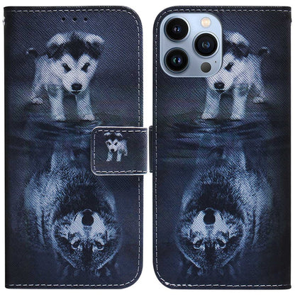 PU Leather Pattern Printing Case for iPhone 14 Pro Max 6.7 inch, Foldable Stand Wallet Full Protection Phone Cover