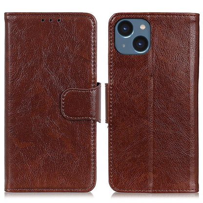Split Leather Nappa Texture Phone Case for iPhone 14 6.1 inch, Magnetic Closure Stand Wallet Anti-drop Phone Cover Shockproof Mobile Phone Shell
