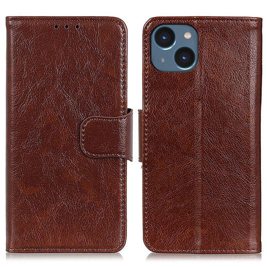 Split Leather Nappa Texture Phone Case for iPhone 14 6.1 inch, Magnetic Closure Stand Wallet Anti-drop Phone Cover Shockproof Mobile Phone Shell