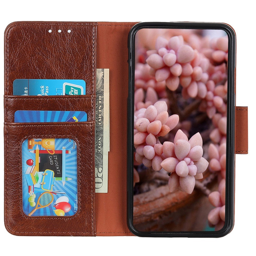 Split Leather Nappa Texture Phone Case for iPhone 14 6.1 inch, Magnetic Closure Stand Wallet Anti-drop Phone Cover Shockproof Mobile Phone Shell