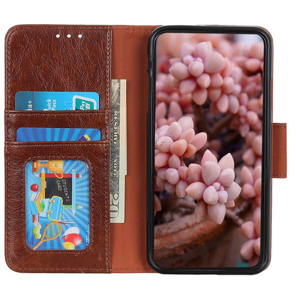 Split Leather Nappa Texture Phone Case for iPhone 14 6.1 inch, Magnetic Closure Stand Wallet Anti-drop Phone Cover Shockproof Mobile Phone Shell