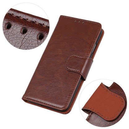 Split Leather Nappa Texture Phone Case for iPhone 14 6.1 inch, Magnetic Closure Stand Wallet Anti-drop Phone Cover Shockproof Mobile Phone Shell