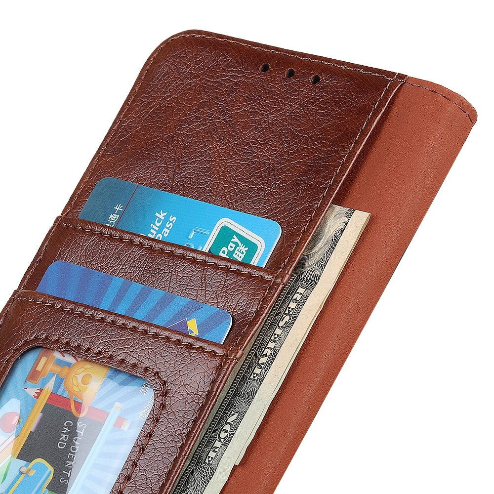 Split Leather Nappa Texture Phone Case for iPhone 14 6.1 inch, Magnetic Closure Stand Wallet Anti-drop Phone Cover Shockproof Mobile Phone Shell