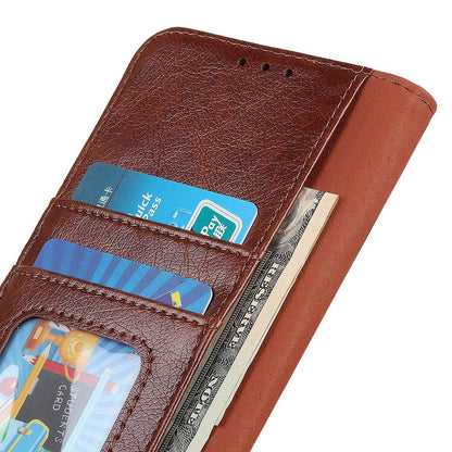 Split Leather Nappa Texture Phone Case for iPhone 14 6.1 inch, Magnetic Closure Stand Wallet Anti-drop Phone Cover Shockproof Mobile Phone Shell