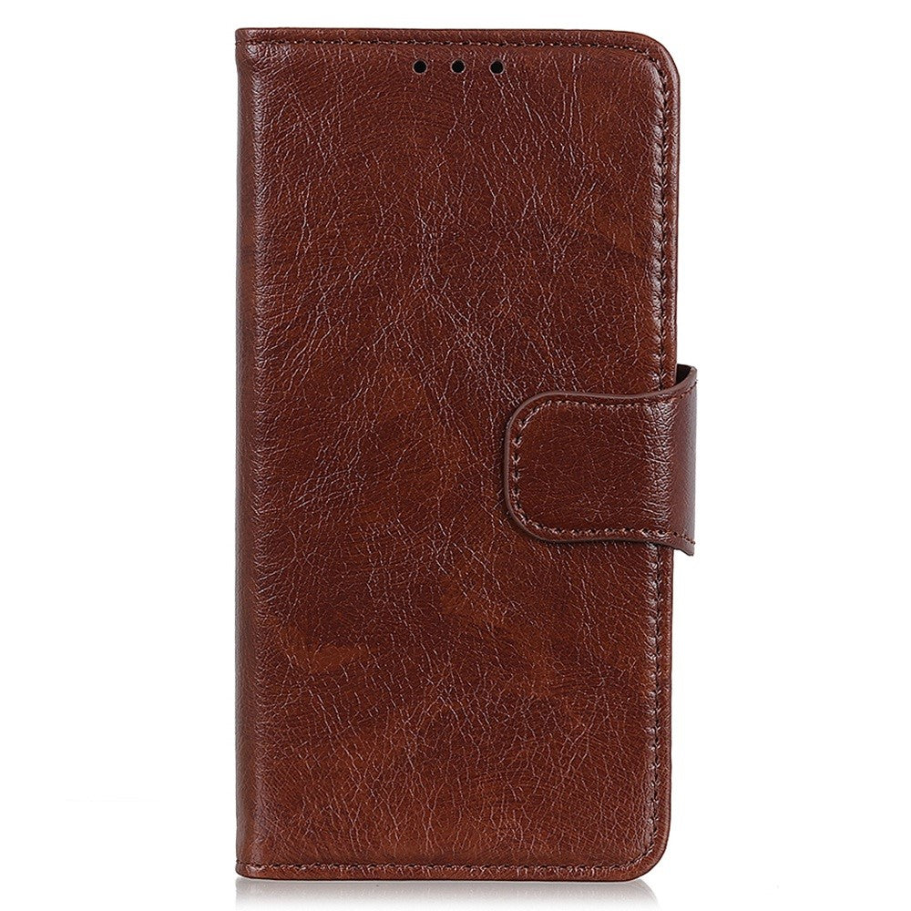 Split Leather Nappa Texture Phone Case for iPhone 14 6.1 inch, Magnetic Closure Stand Wallet Anti-drop Phone Cover Shockproof Mobile Phone Shell