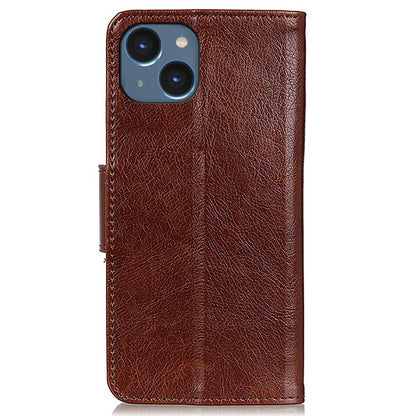 Split Leather Nappa Texture Phone Case for iPhone 14 6.1 inch, Magnetic Closure Stand Wallet Anti-drop Phone Cover Shockproof Mobile Phone Shell