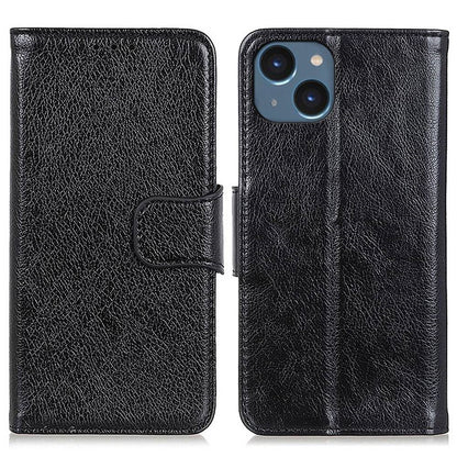 Split Leather Nappa Texture Phone Case for iPhone 14 6.1 inch, Magnetic Closure Stand Wallet Anti-drop Phone Cover Shockproof Mobile Phone Shell