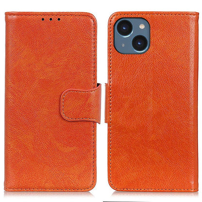 Split Leather Nappa Texture Phone Case for iPhone 14 6.1 inch, Magnetic Closure Stand Wallet Anti-drop Phone Cover Shockproof Mobile Phone Shell