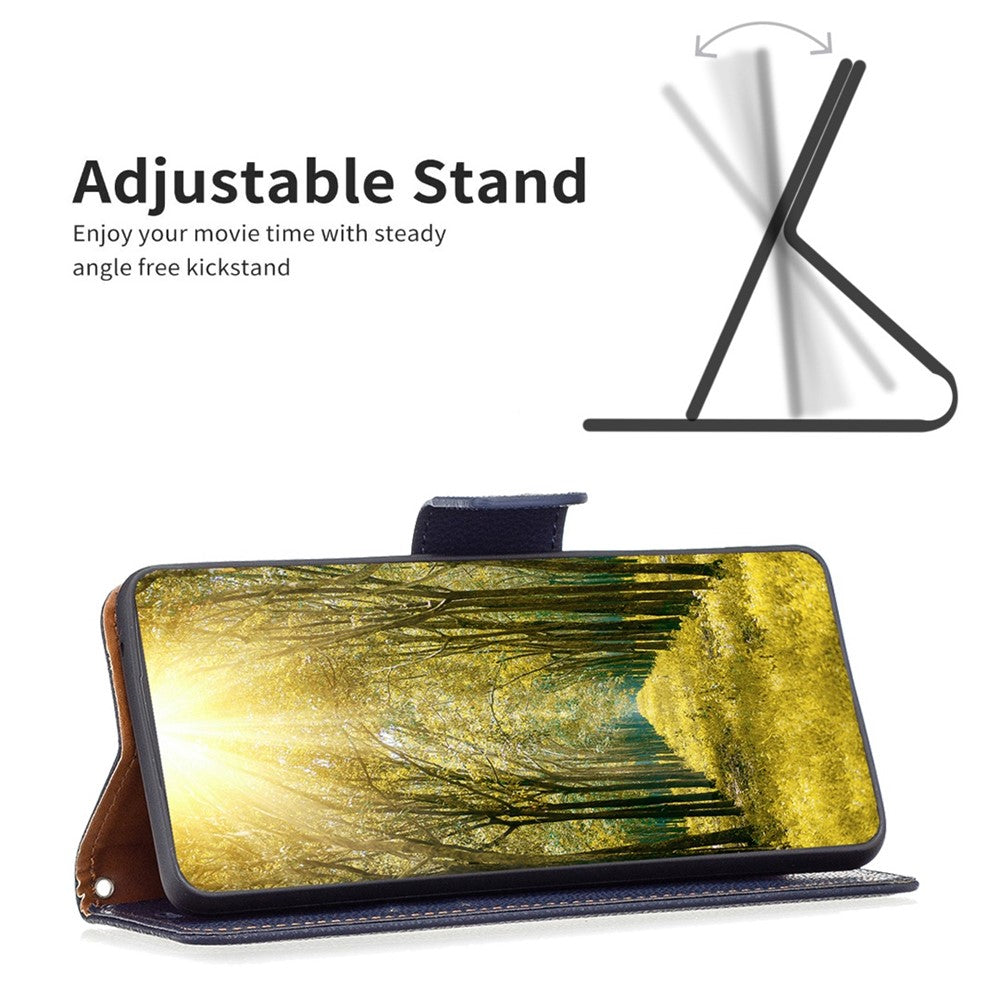 For iPhone 14 Wallet Case Litchi Texture Flip Leather Mobile Cover Stand with Strap