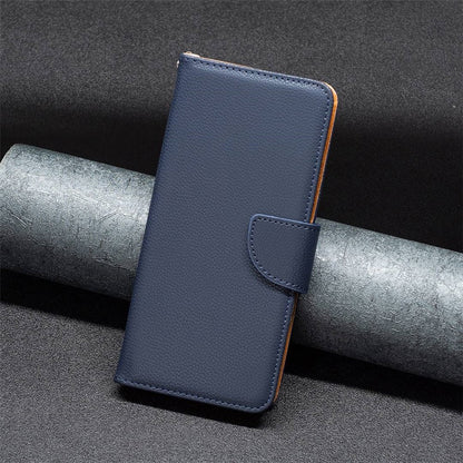 For iPhone 14 Wallet Case Litchi Texture Flip Leather Mobile Cover Stand with Strap