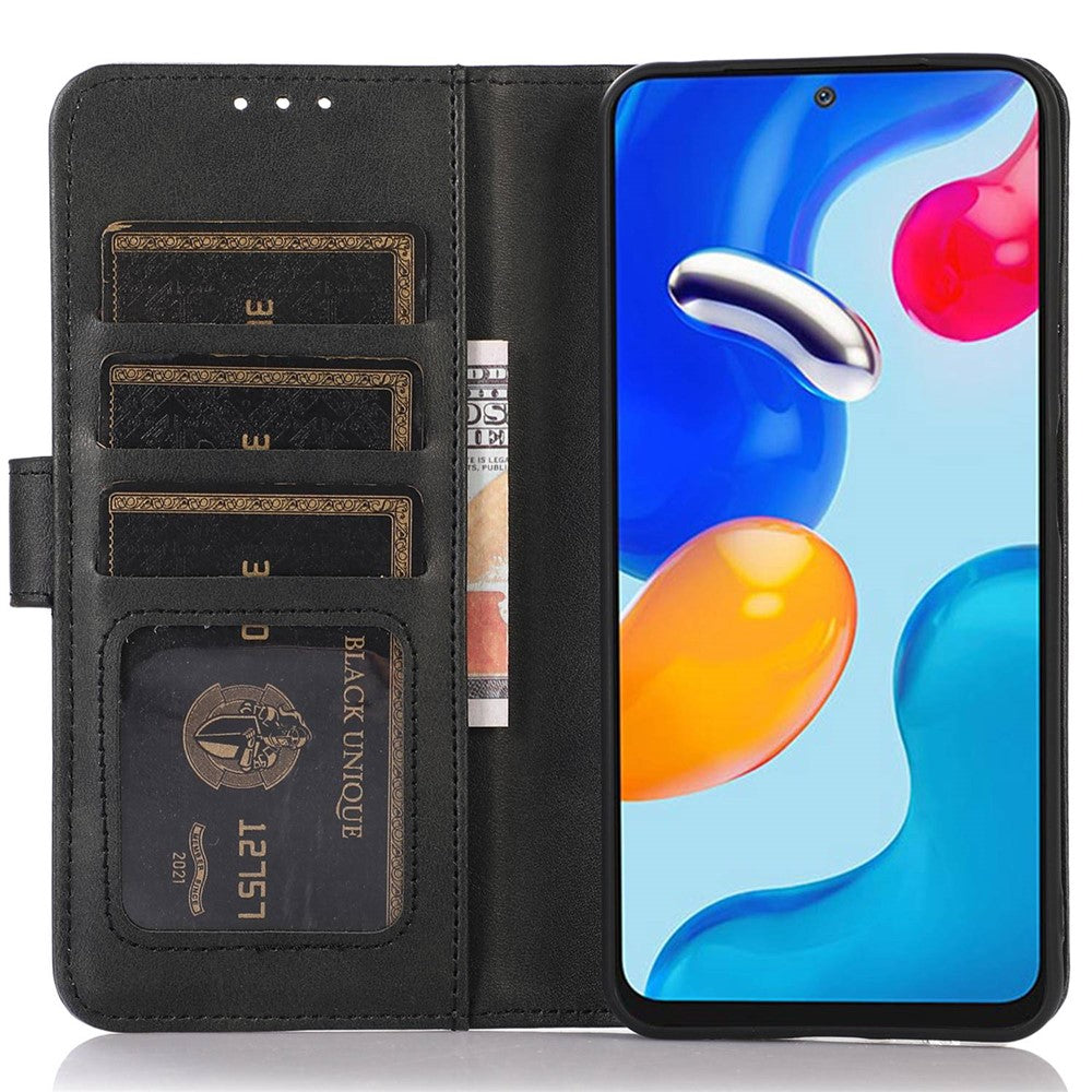 For iPhone 14 6.1 inch Shockproof Phone Cover Textured PU Leather Stand Wallet Scratch Resistant Mobile Phone Case Magnetic Design Protective Shell