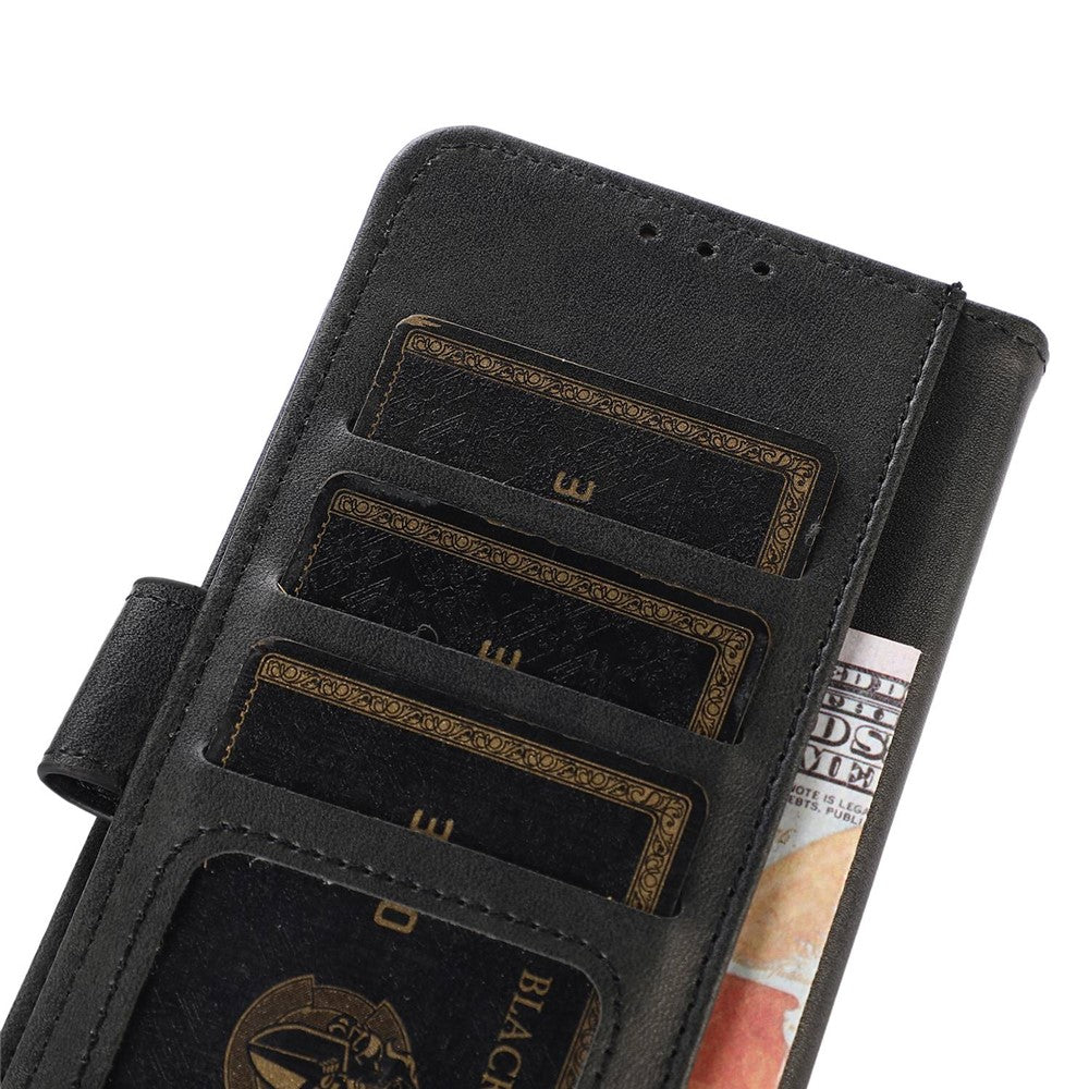 For iPhone 14 6.1 inch Shockproof Phone Cover Textured PU Leather Stand Wallet Scratch Resistant Mobile Phone Case Magnetic Design Protective Shell