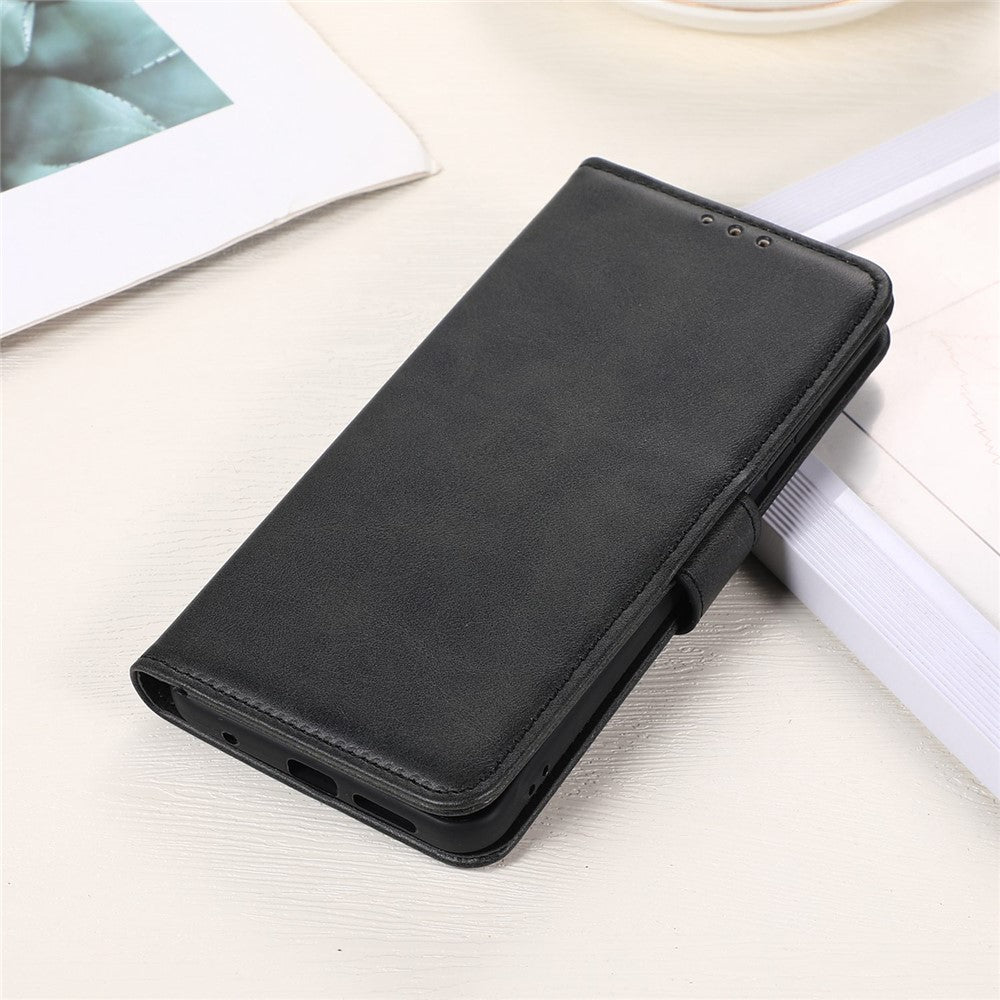 For iPhone 14 6.1 inch Shockproof Phone Cover Textured PU Leather Stand Wallet Scratch Resistant Mobile Phone Case Magnetic Design Protective Shell