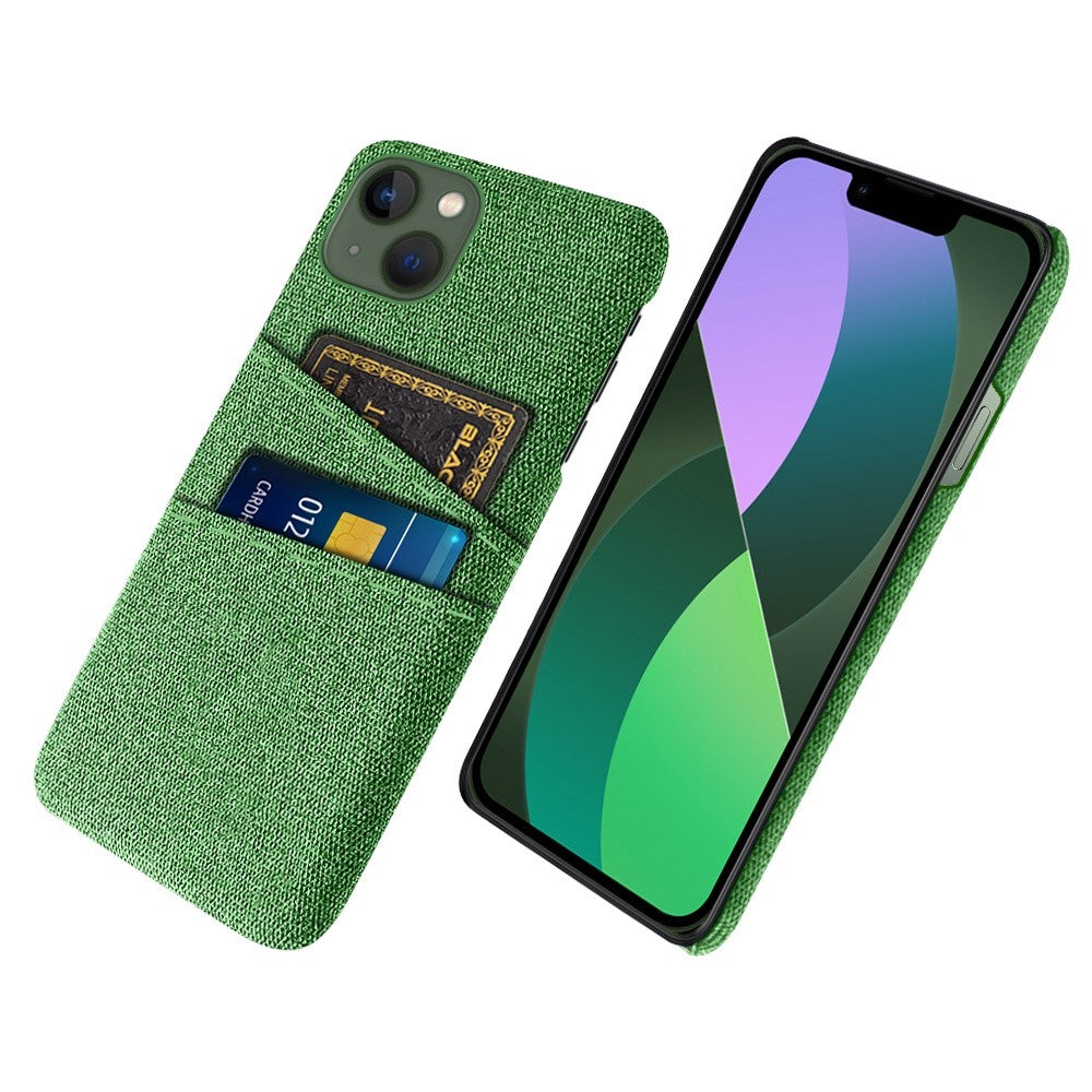 For iPhone 14 Plus 6.7 inch Cloth + PC Back Case Dual Card Slots Cloth Texture Anti-slip Phone Shell