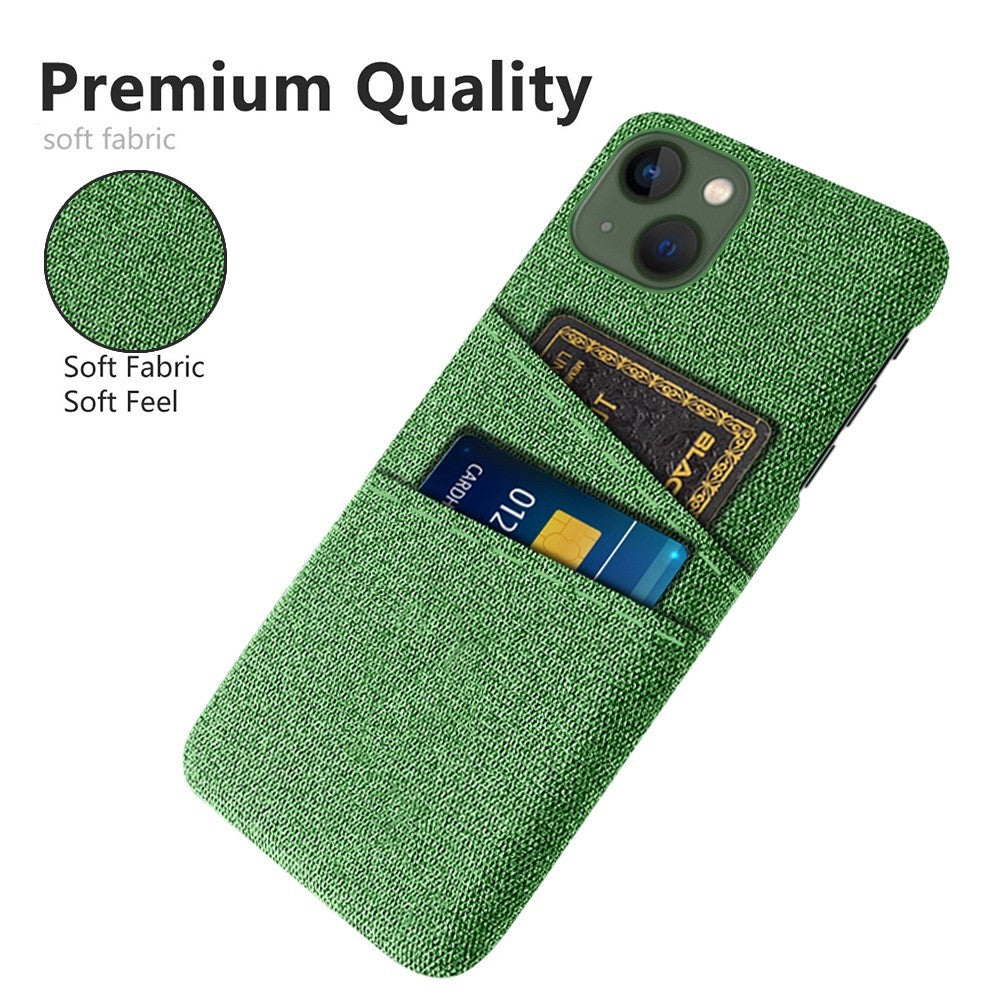 For iPhone 14 Plus 6.7 inch Cloth + PC Back Case Dual Card Slots Cloth Texture Anti-slip Phone Shell