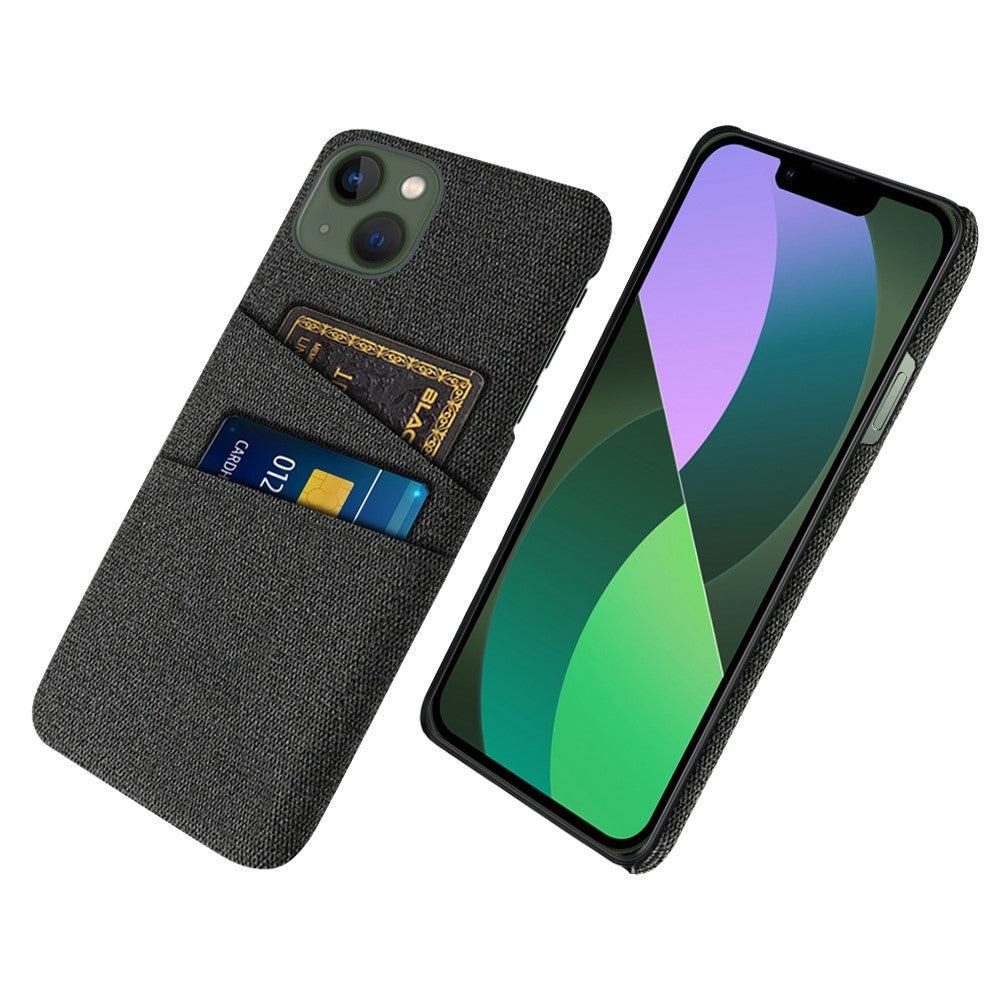 For iPhone 14 Plus 6.7 inch Cloth + PC Back Case Dual Card Slots Cloth Texture Anti-slip Phone Shell