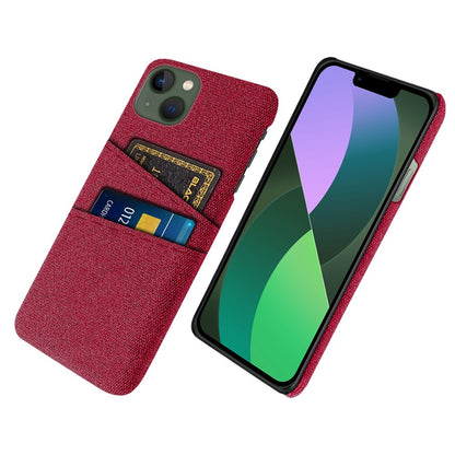 For iPhone 14 Plus 6.7 inch Cloth + PC Back Case Dual Card Slots Cloth Texture Anti-slip Phone Shell