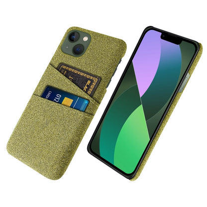 For iPhone 14 Plus 6.7 inch Cloth + PC Back Case Dual Card Slots Cloth Texture Anti-slip Phone Shell
