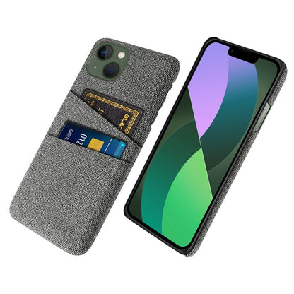For iPhone 14 Plus 6.7 inch Cloth + PC Back Case Dual Card Slots Cloth Texture Anti-slip Phone Shell