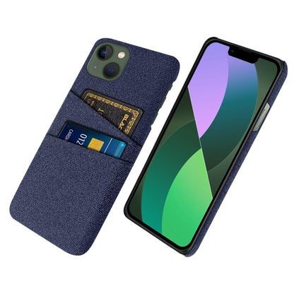 For iPhone 14 Plus 6.7 inch Cloth + PC Back Case Dual Card Slots Cloth Texture Anti-slip Phone Shell