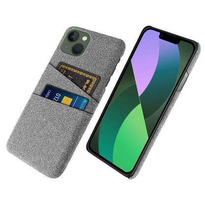 For iPhone 14 Plus 6.7 inch Cloth + PC Back Case Dual Card Slots Cloth Texture Anti-slip Phone Shell