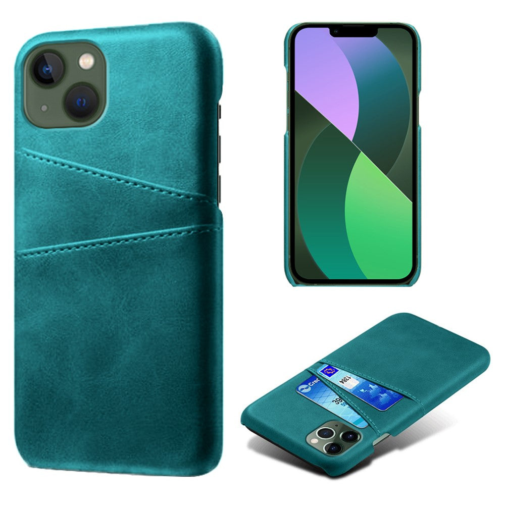 Wear-resistant Phone Case for iPhone 14 6.1 inch, PU Leather Coated Hard PC Dual Card Slots Protector
