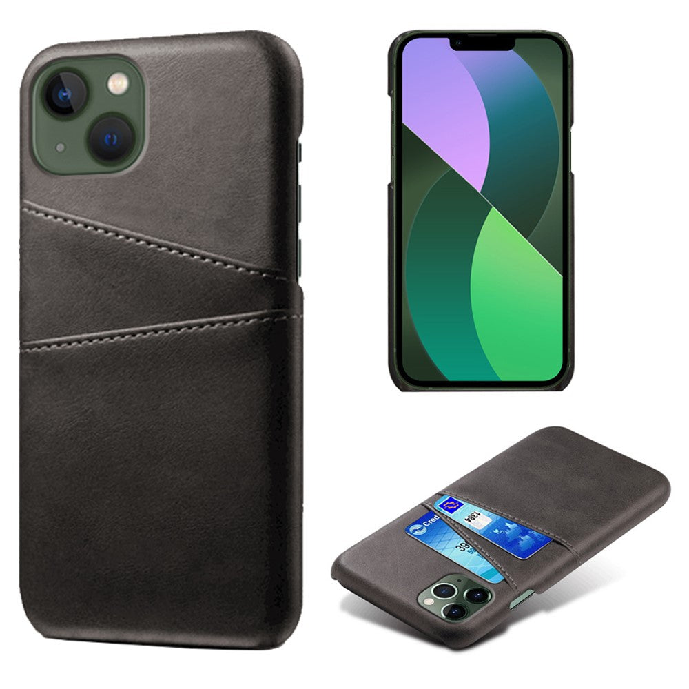 Drop-proof Phone Case for iPhone 14 Plus 6.7 inch, PU Leather Coated Hard PC Phone Shell with Dual Card Slots