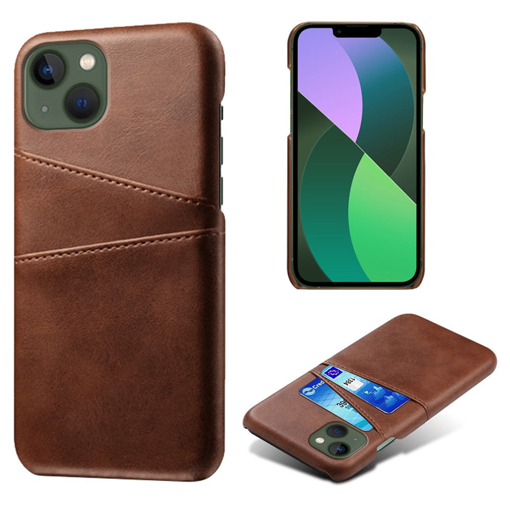 Drop-proof Phone Case for iPhone 14 Plus 6.7 inch, PU Leather Coated Hard PC Phone Shell with Dual Card Slots