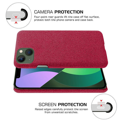 For iPhone 14 Plus 6.7 inch Solid Color Hard PC+Cloth Incomplete Coverage Design Phone Case Cover