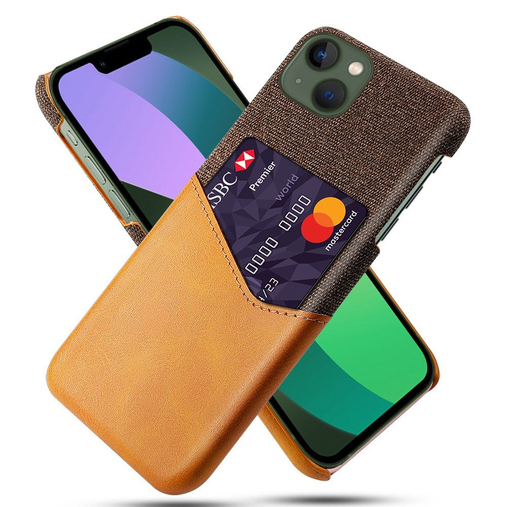 For iPhone 14 Plus 6.7 inch Cloth Texture Anti-drop Phone Case PU Leather Coated Hard PC Protective Shell with Card Slot