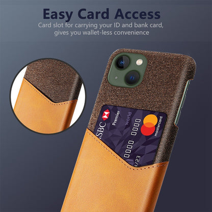 For iPhone 14 Plus 6.7 inch Cloth Texture Anti-drop Phone Case PU Leather Coated Hard PC Protective Shell with Card Slot