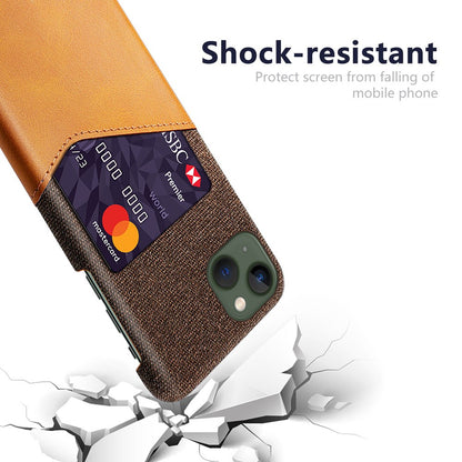 For iPhone 14 Plus 6.7 inch Cloth Texture Anti-drop Phone Case PU Leather Coated Hard PC Protective Shell with Card Slot