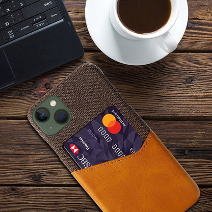 For iPhone 14 Plus 6.7 inch Cloth Texture Anti-drop Phone Case PU Leather Coated Hard PC Protective Shell with Card Slot
