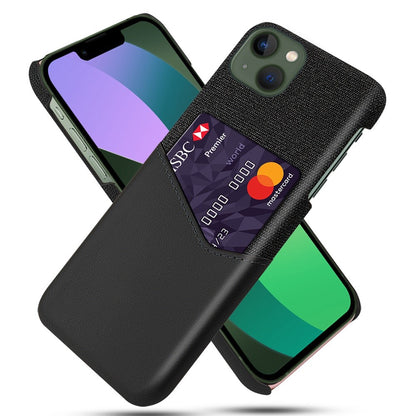 For iPhone 14 Plus 6.7 inch Cloth Texture Anti-drop Phone Case PU Leather Coated Hard PC Protective Shell with Card Slot