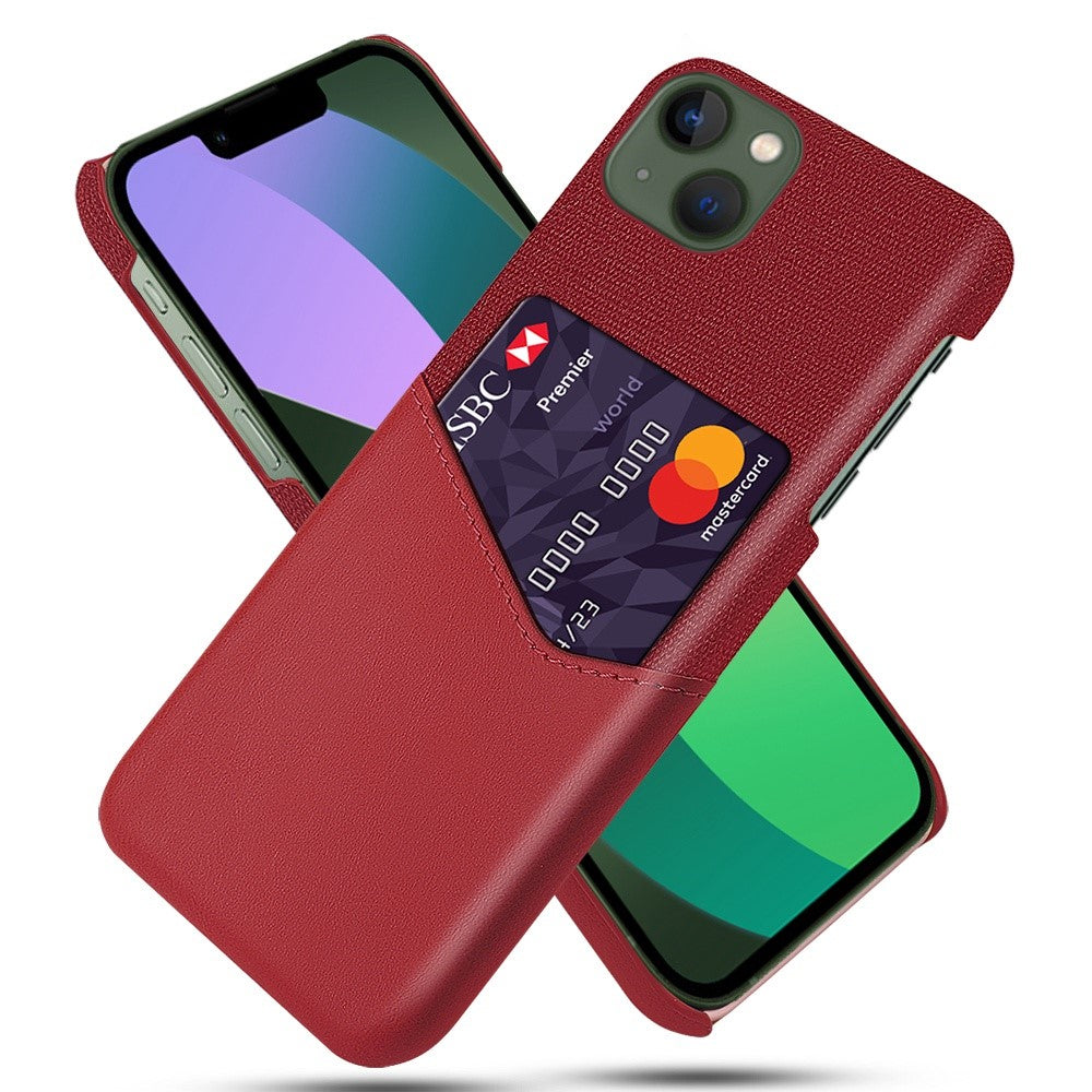 For iPhone 14 Plus 6.7 inch Cloth Texture Anti-drop Phone Case PU Leather Coated Hard PC Protective Shell with Card Slot