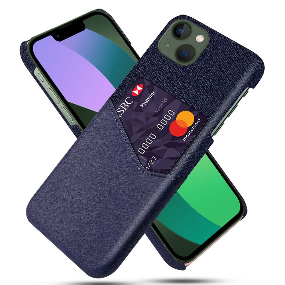 For iPhone 14 Plus 6.7 inch Cloth Texture Anti-drop Phone Case PU Leather Coated Hard PC Protective Shell with Card Slot