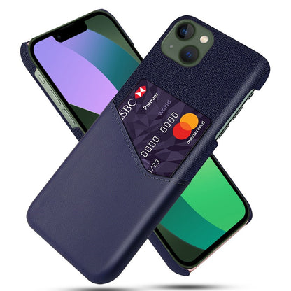 For iPhone 14 Plus 6.7 inch Cloth Texture Anti-drop Phone Case PU Leather Coated Hard PC Protective Shell with Card Slot