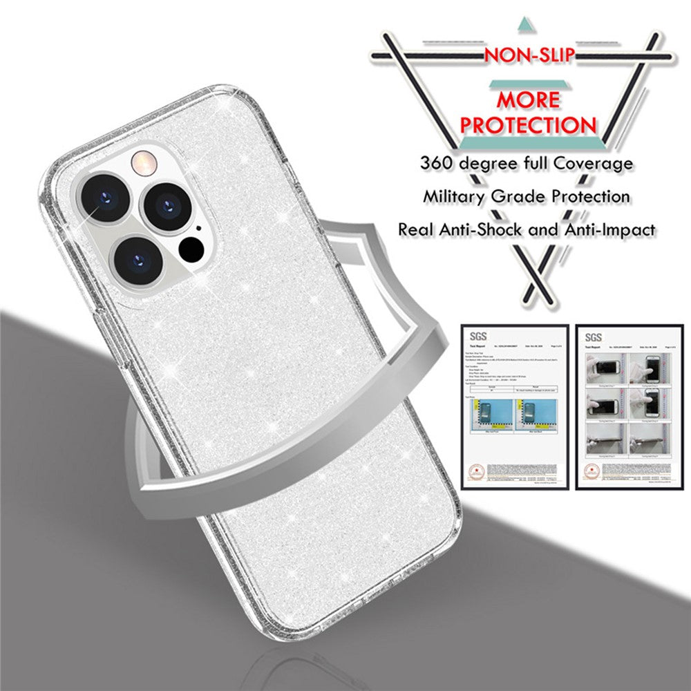 For iPhone 14 Pro Max 6.7 inch Glittery Powder Soft TPU + Hard PC Phone Case Drop-proof Cover