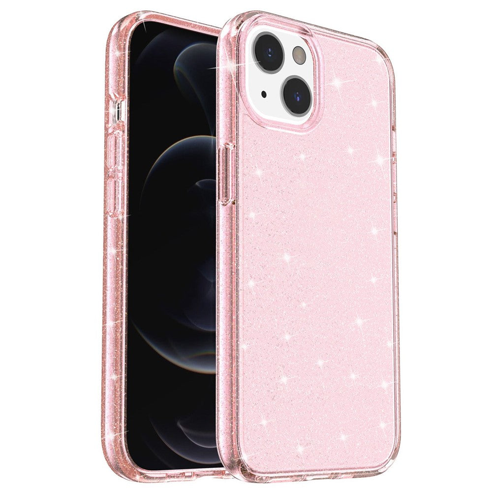 Glittery Powder Soft TPU Hard PC Case for iPhone 14 Plus 6.7 inch, Anti-scratch Protective Phone Cover